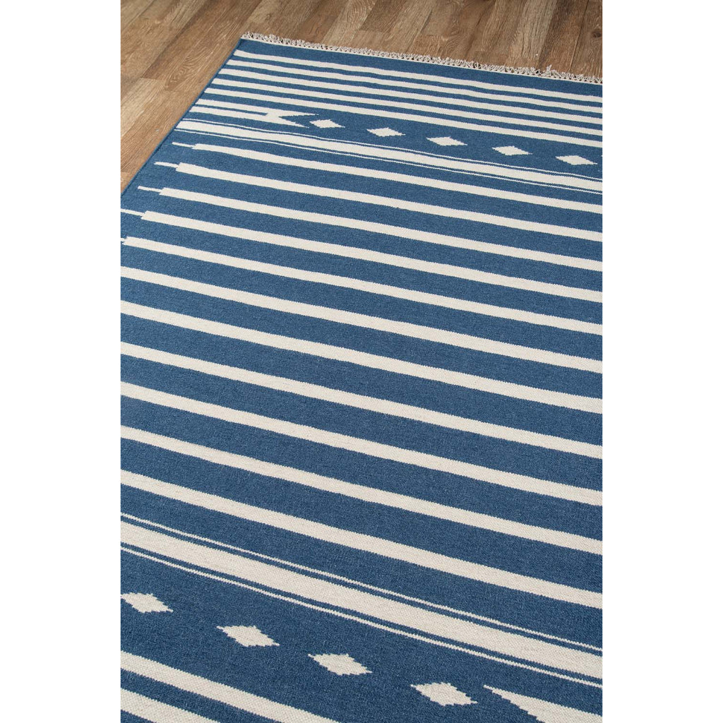 Momeni Billings THO-1 Denim Thompson by Erin Gates Hand-Woven Bohemian Area Rug &amp; Runner - Stylish Low Pile Rug with Stripe &amp; Tribal Design Made of 100% Wool