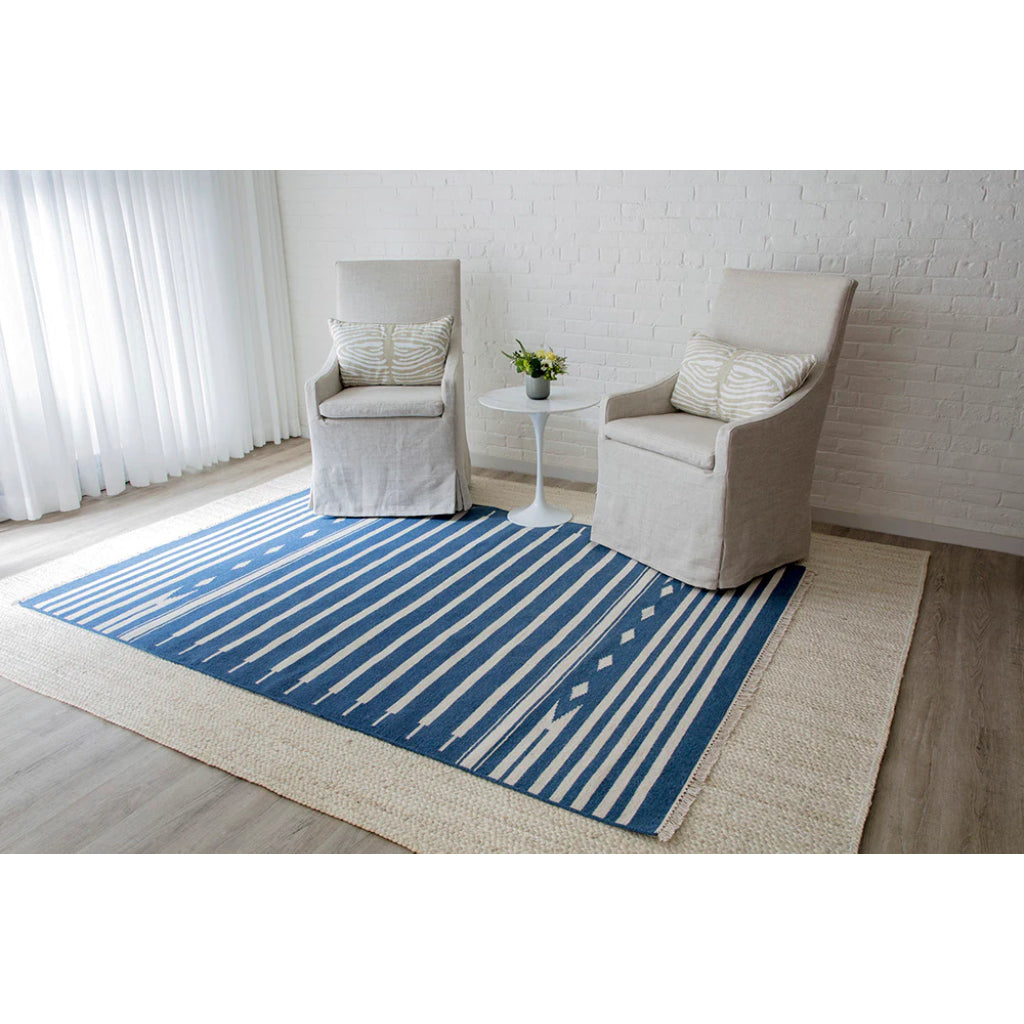 Momeni Billings THO-1 Denim Thompson by Erin Gates Hand-Woven Bohemian Area Rug & Runner - Stylish Low Pile Rug with Stripe & Tribal Design Made of 100% Wool-