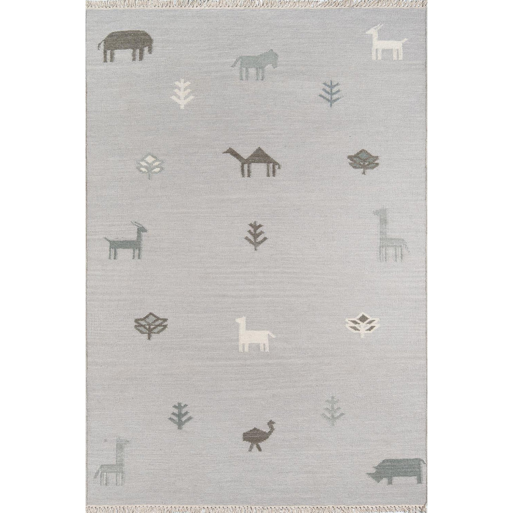 Momeni THO-2 Gray Thompson by Erin Gates Hand-Woven Bohemian Area Rug & Runner - Comfortable Low Pile Rug with Plant & Animal Print Made of 100% Wool-