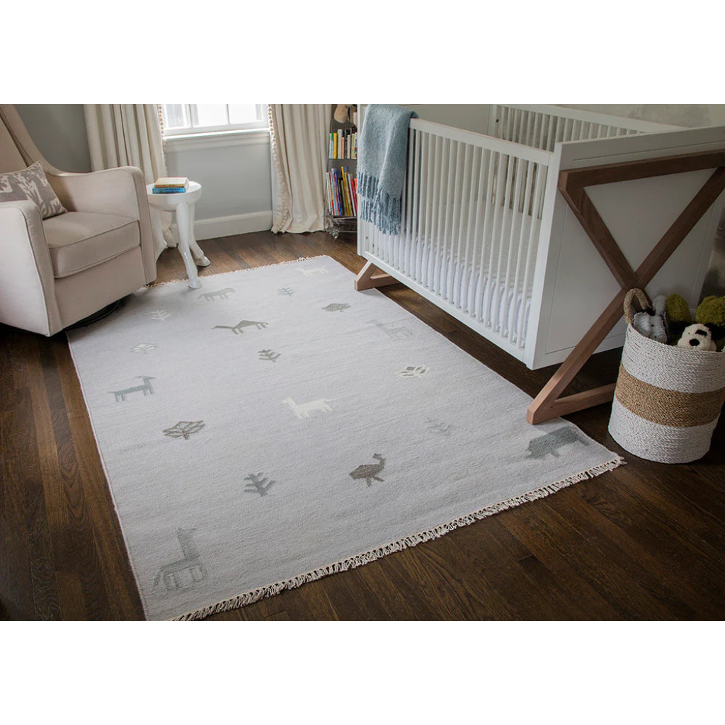 Momeni THO-2 Gray Thompson by Erin Gates Hand-Woven Bohemian Area Rug & Runner - Comfortable Low Pile Rug with Plant & Animal Print Made of 100% Wool-