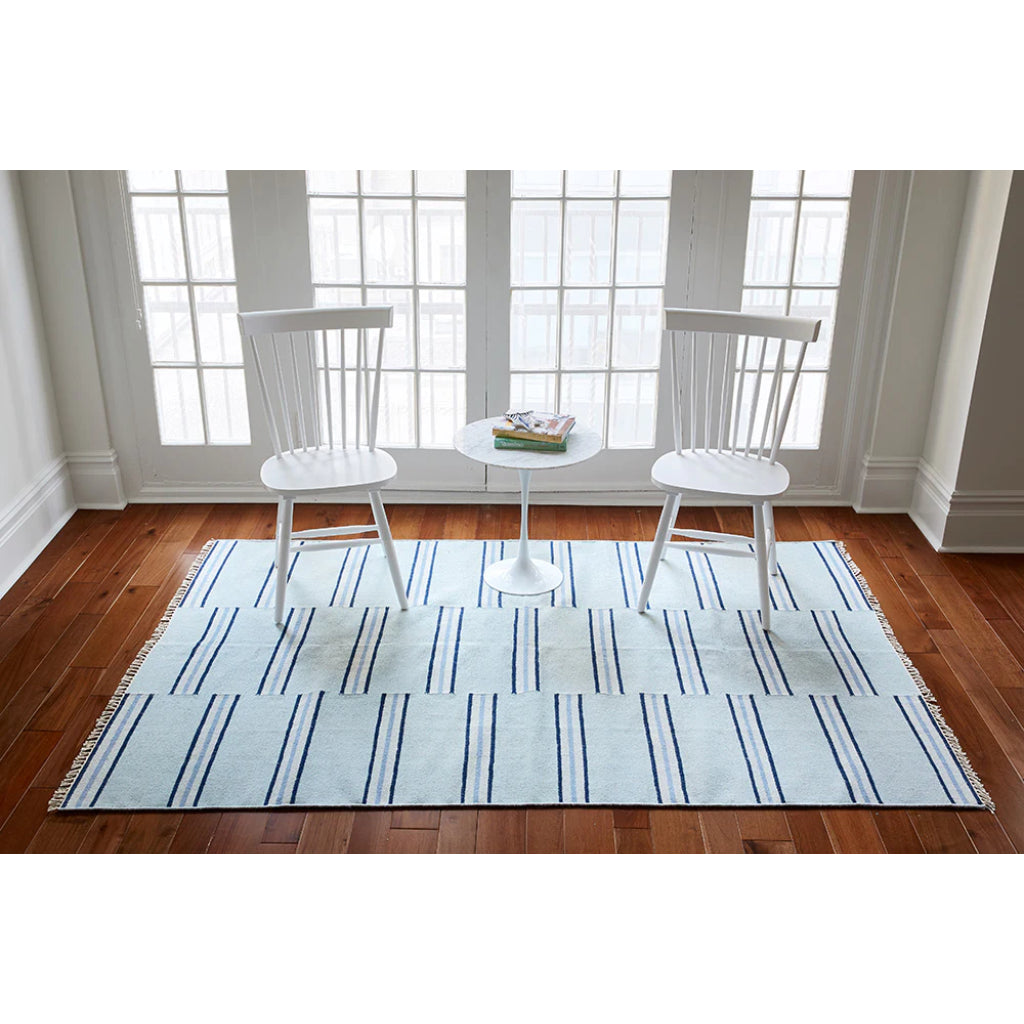 Momeni THO-5 Light Blue Thompson by Erin Gates Hand-Woven Bohemian Area Rug &amp; Runner - Comfortable Low Pile Rug with Stripe Design Made of 100% Wool