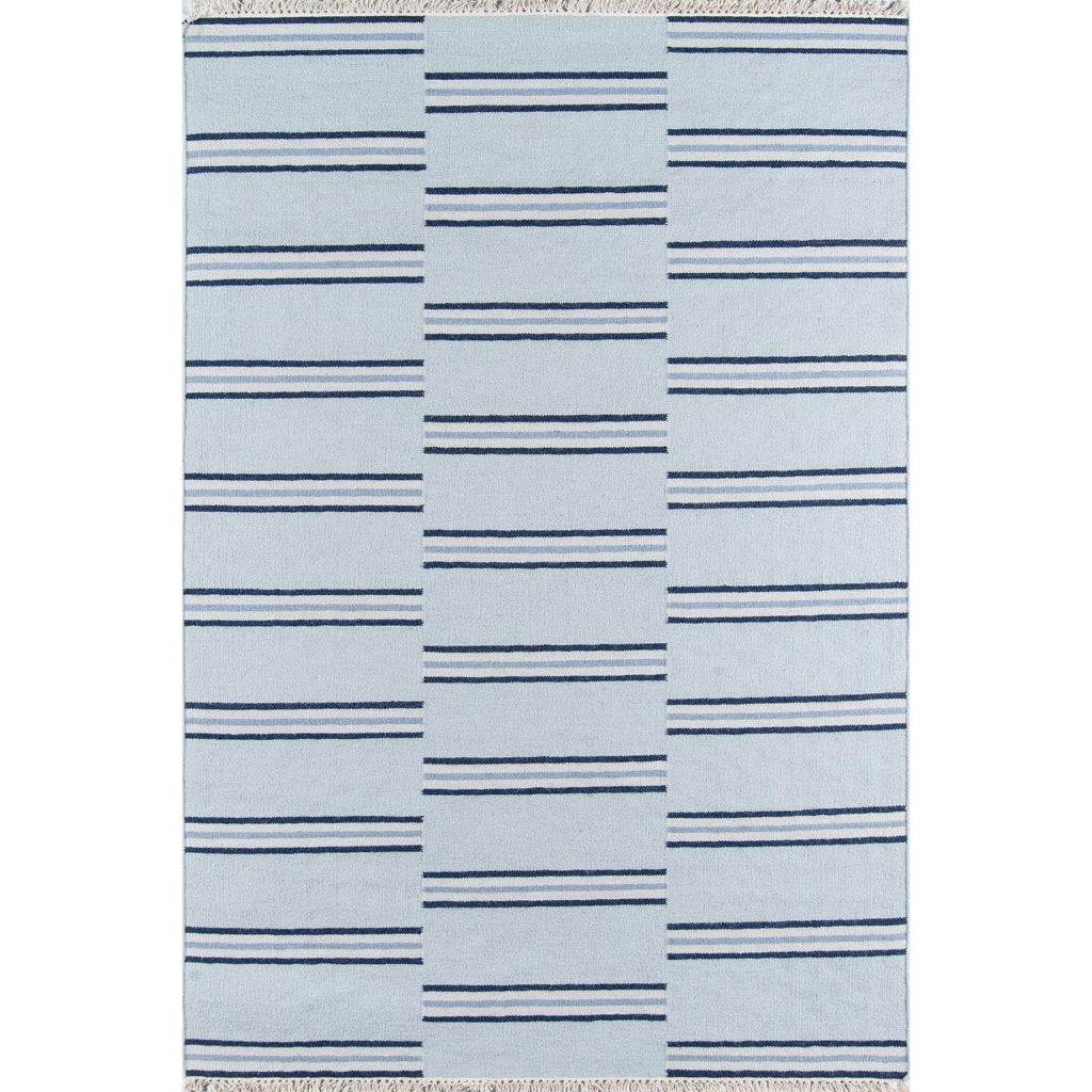 Momeni THO-5 Light Blue Thompson by Erin Gates Hand-Woven Bohemian Area Rug &amp; Runner - Comfortable Low Pile Rug with Stripe Design Made of 100% Wool