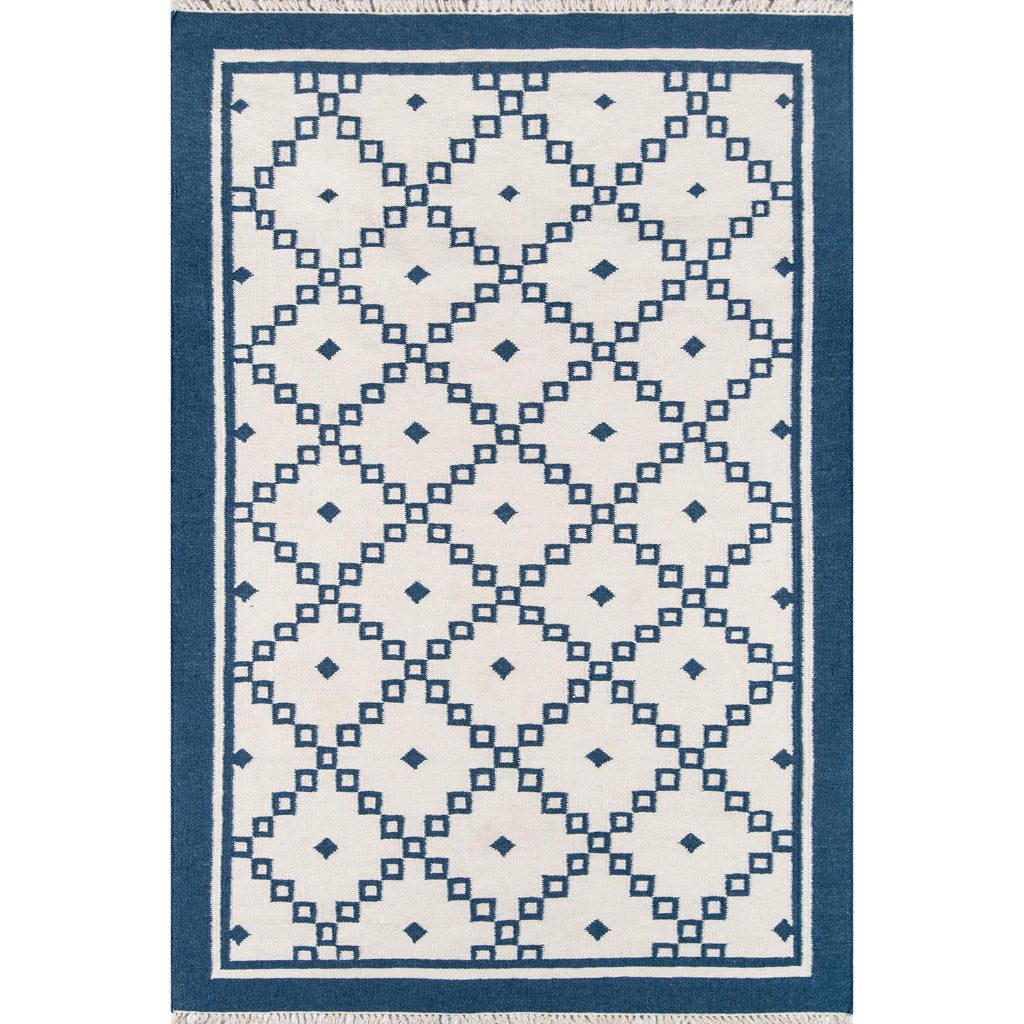 Momeni THO-9 Navy Thompson by Erin Gates Hand-Woven Bohemian Area Rug &amp; Runner - Soft Low Pile Rug with Square &amp; Diamond Pattern Made of 100% Wool