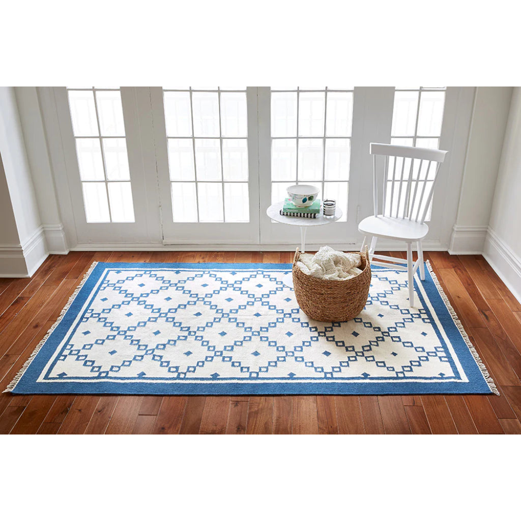 Momeni THO-9 Navy Thompson by Erin Gates Hand-Woven Bohemian Area Rug & Runner - Soft Low Pile Rug with Square & Diamond Pattern Made of 100% Wool-