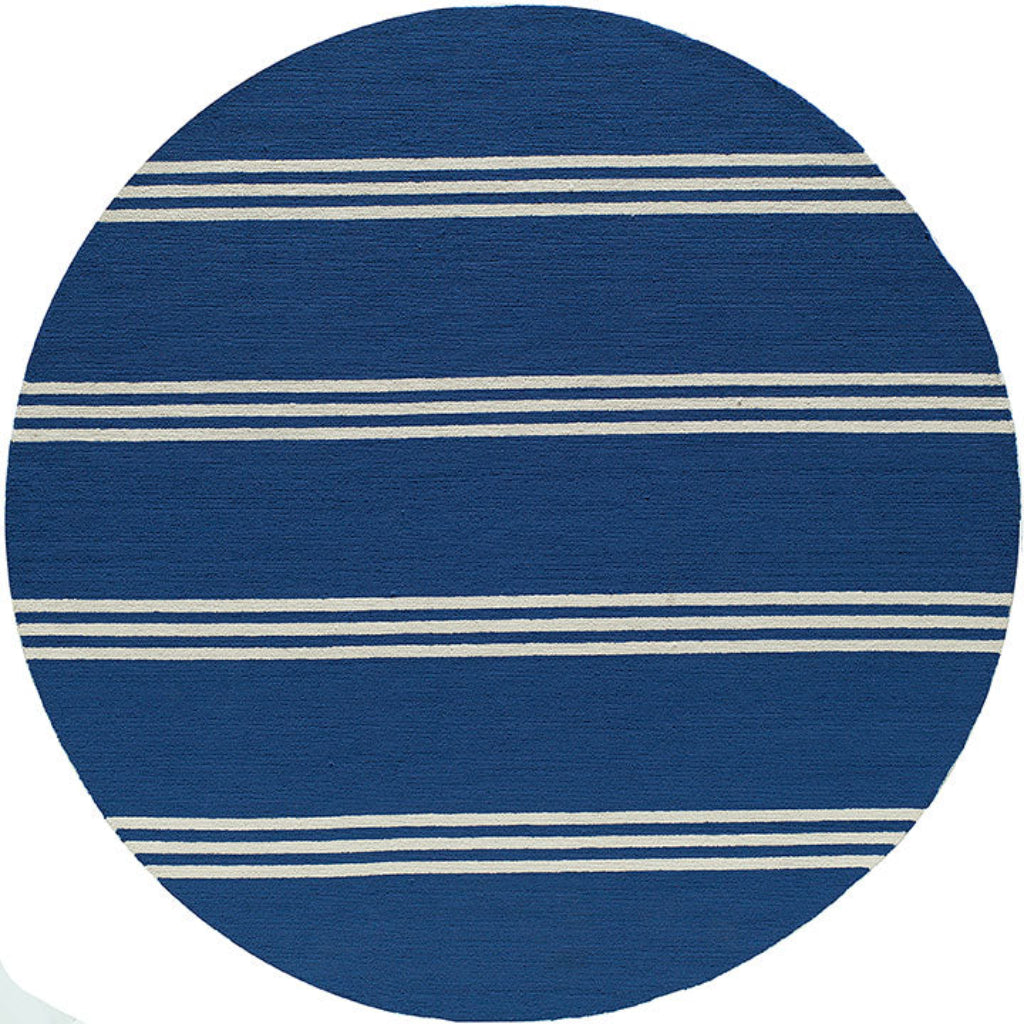 Momeni VR-16 Maritime Blue Veranda Collection Indoor & Outdoor Round Area Rug - Weather Resistant Hand Hooked Rug with Blue Stripe Design-