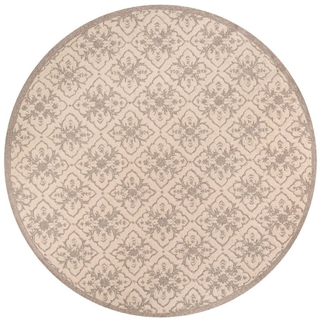 Momeni VR-22 Taupe Veranda Collection Indoor &amp; Outdoor Round Area Rug - Elegant Hand Hooked Rug with Brown Floral Design