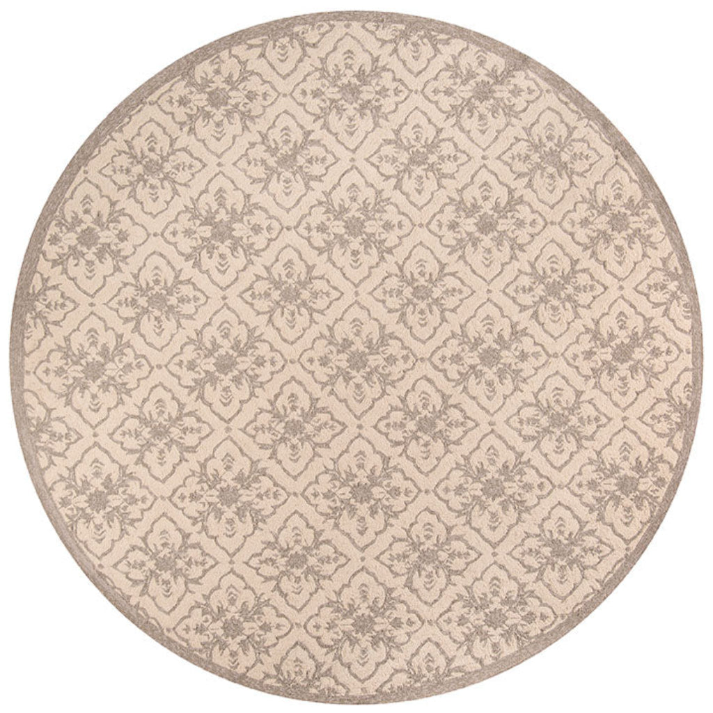 Momeni VR-22 Taupe Veranda Collection Indoor & Outdoor Round Area Rug - Elegant Hand Hooked Rug with Brown Floral Design-