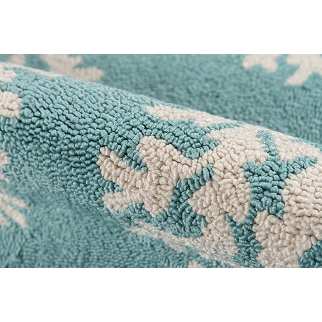 Momeni VR-45 Aqua Veranda Collection Indoor & Outdoor Round Area Rug - Elegant Hand Hooked Rug with Aqua Blue Coral Design-