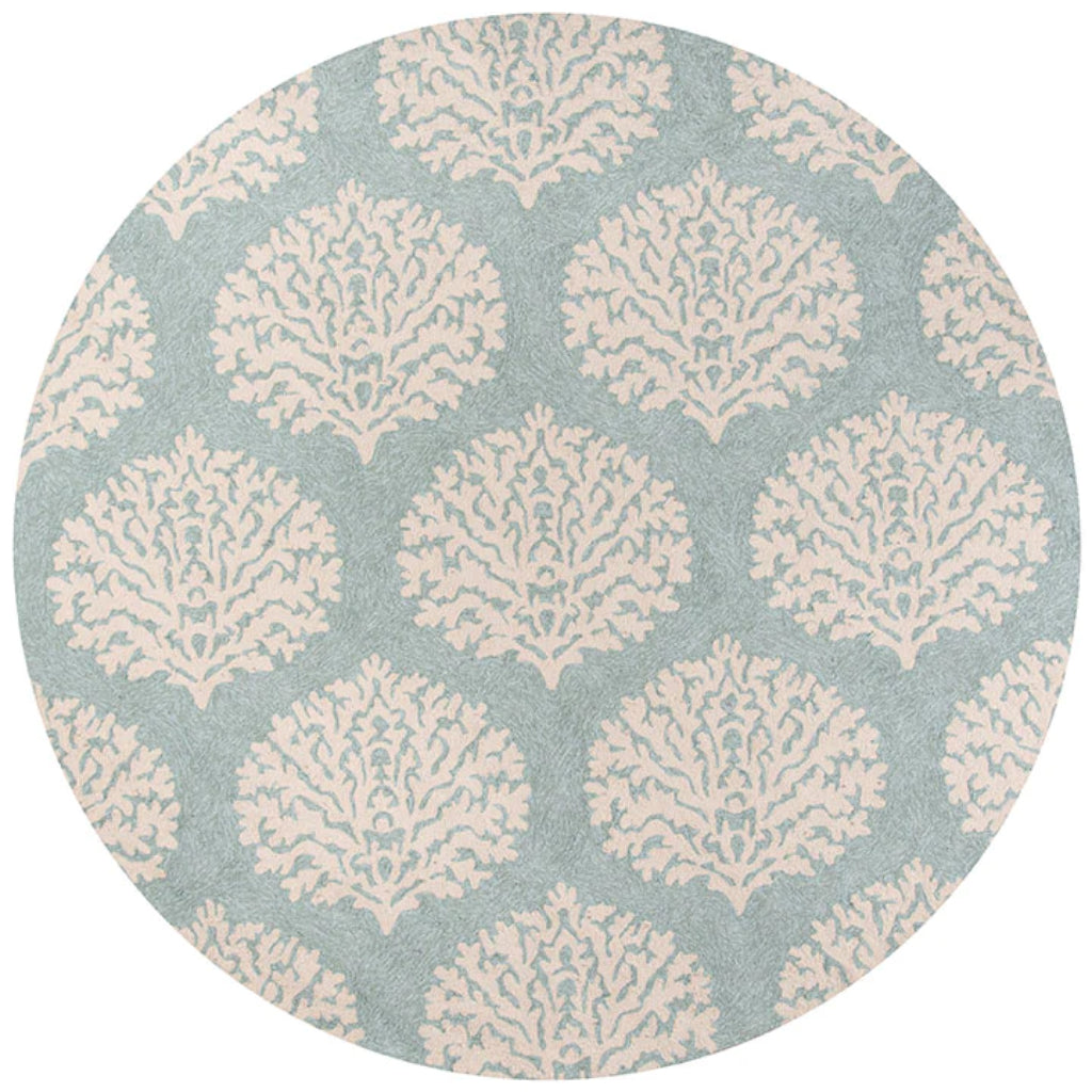 Momeni VR-45 Blue Veranda Collection Indoor &amp; Outdoor Round Area Rug - Durable &amp; Easy to Clean Hand Hooked Rug with Blue Coral Design