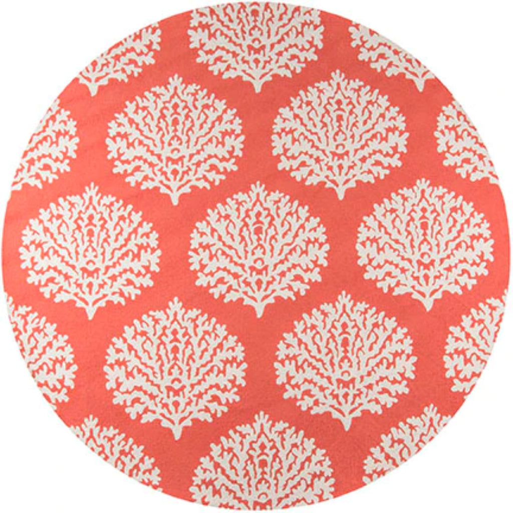 Momeni VR-45 Coral Veranda Collection Indoor & Outdoor Round Area Rug - Durable Hand Hooked Rug with Pink Coral Design-