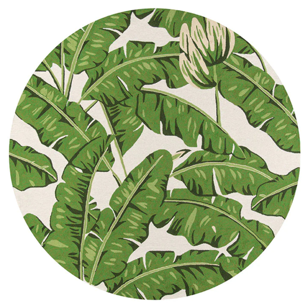 Momeni VR-62 Green Veranda Collection Indoor & Outdoor Round Area Rug - Easy to Clean Hand Hooked Rug with Green Leaf Design-