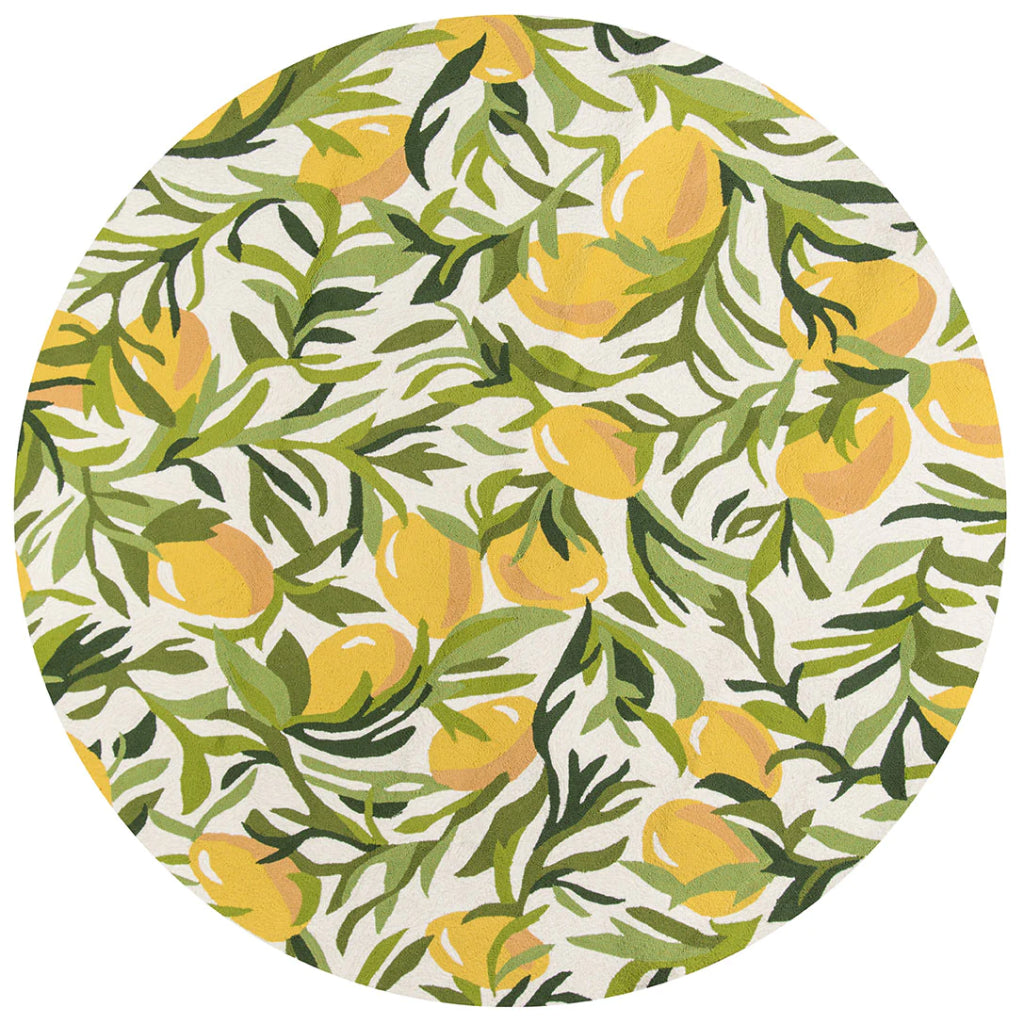 Momeni VR-76 Green Veranda Collection Indoor & Outdoor Round Area Rug - Vibrant Hand Hooked Rug with Green & Yellow Botanical Design-